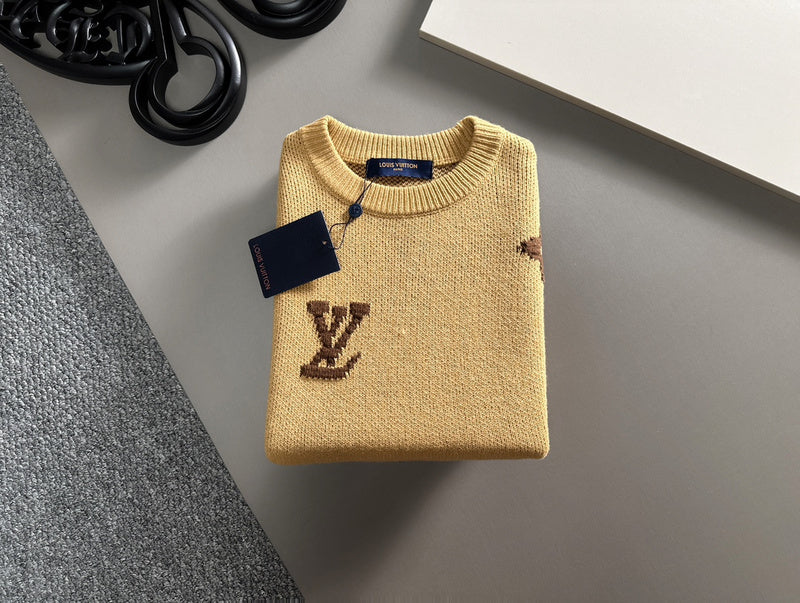 Side profile of Louis Vuitton luxury clothing with signature branding