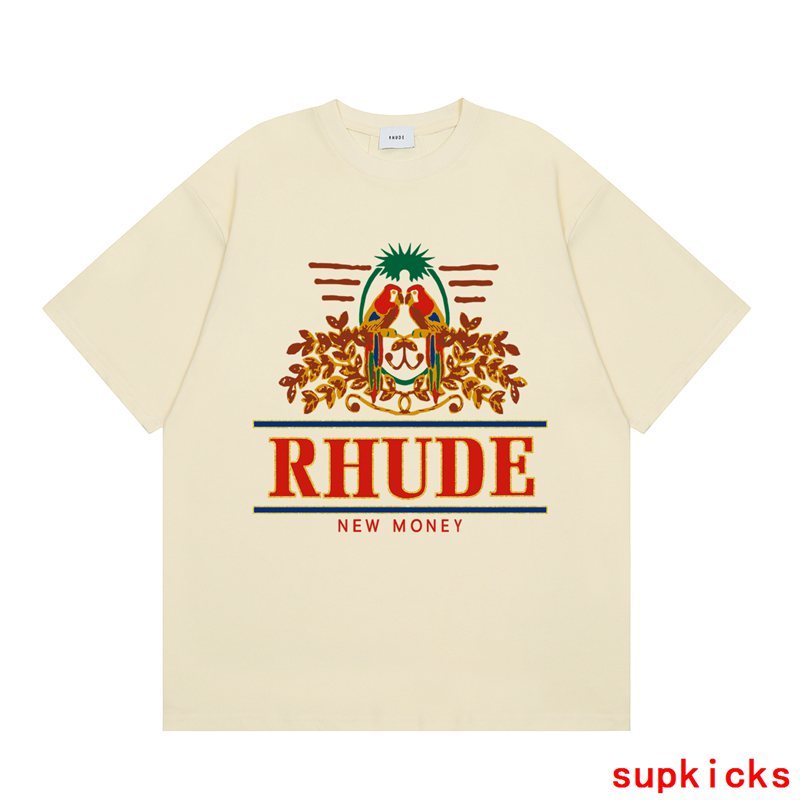 Side profile of Rhude luxury clothing with monogram-inspired silhouette