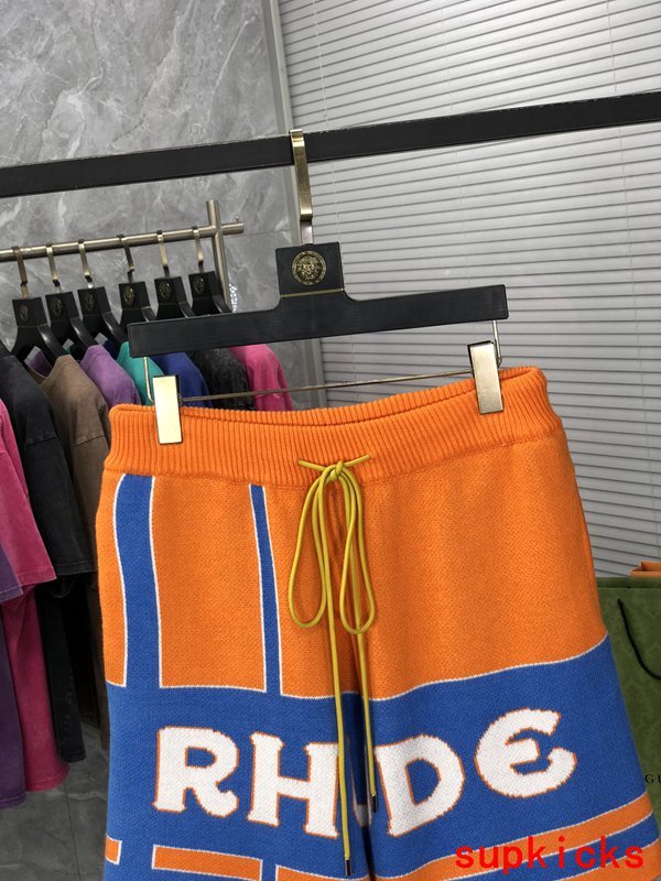 Close-up detail shot of Rhude luxury clothing with relaxed-fit cut