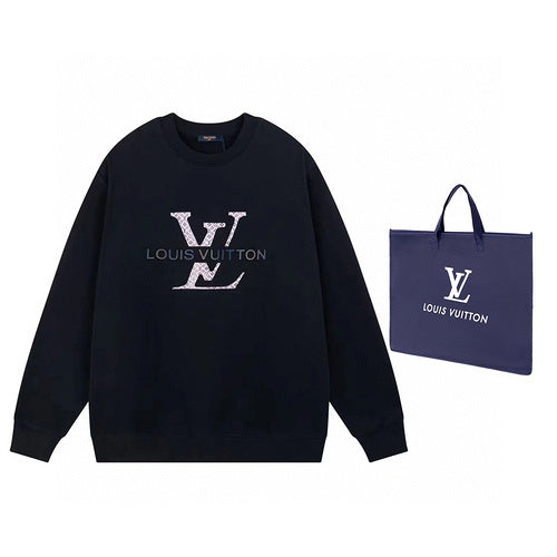 Full styled look of Louis Vuitton luxury clothing with signature branding