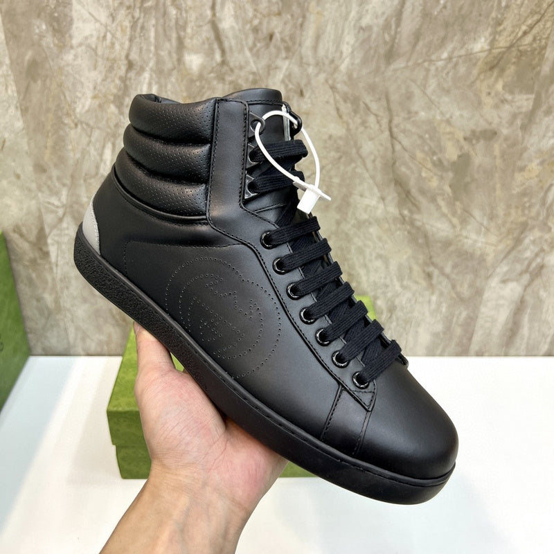 Gucci tonal black luxury sneakers view 4 bold athletic profile