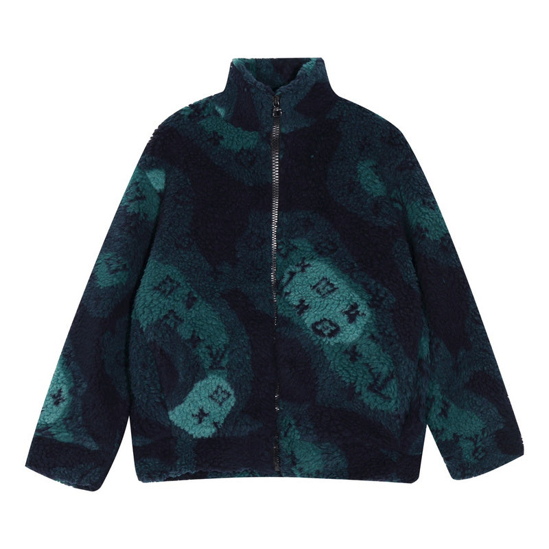 Front view of Louis Vuitton luxury clothing with label-forward styling
