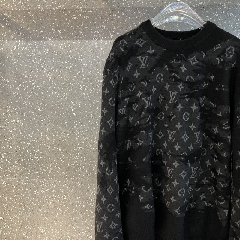 Front view of Louis Vuitton luxury clothing with label-forward styling