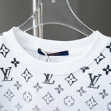 Close-up detail shot of Louis Vuitton cotton t-shirt with signature branding