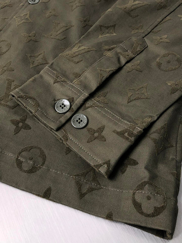 Full styled look of Louis Vuitton luxury clothing with signature branding