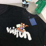 Close-up detail shot of Louis Vuitton cotton t-shirt with logo-detail design
