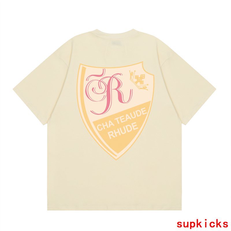 Side profile of Rhude luxury clothing with monogram-inspired silhouette