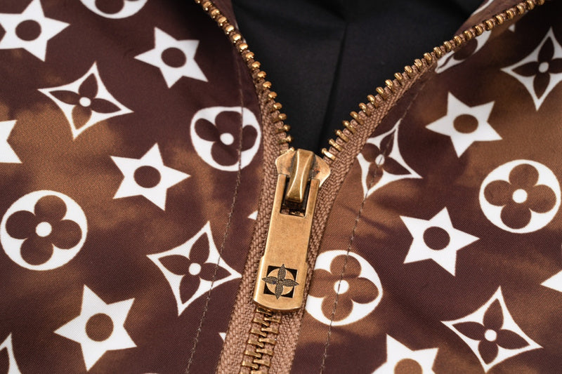 Front view of Louis Vuitton luxury clothing with logo-detail design