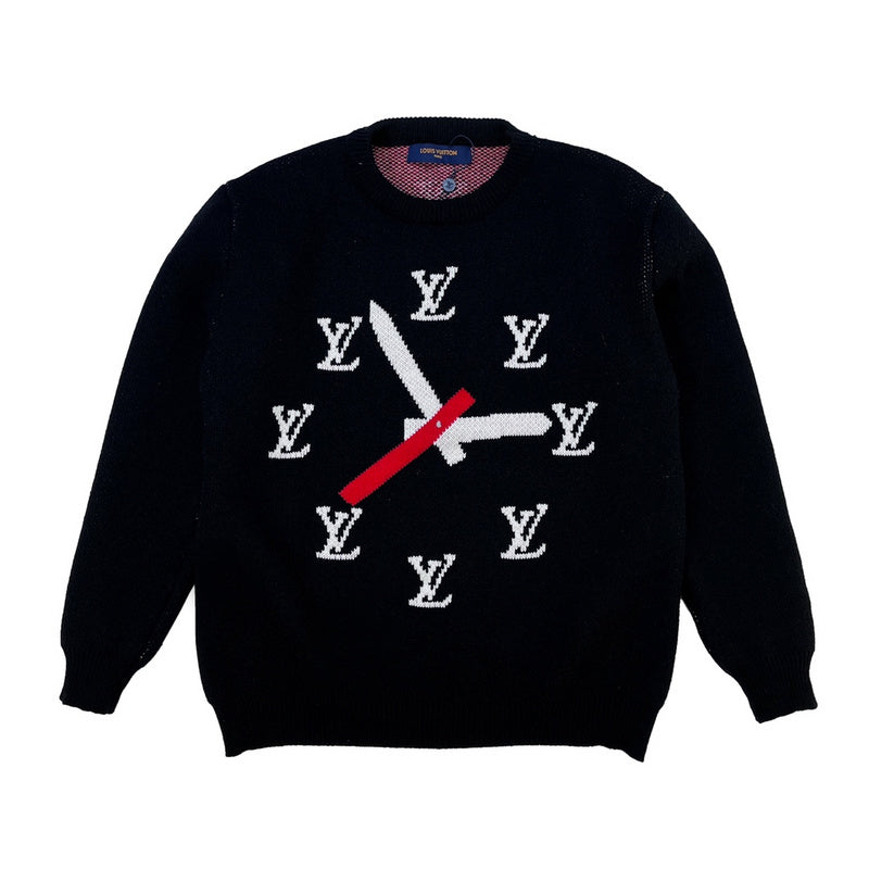 Front view of Louis Vuitton luxury clothing with label-forward styling