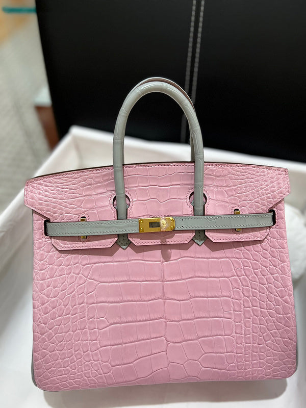 Side view of classic structured handbag