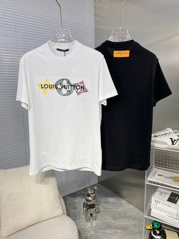 Close-up detail shot of Louis Vuitton cotton t-shirt with streetwear-inspired cut