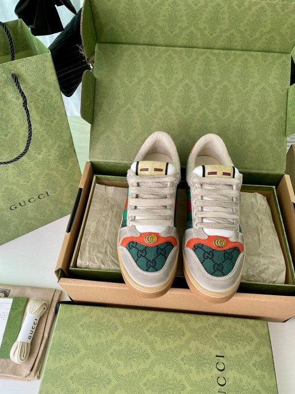 Side profile of Gucci bold contrast sneakers breathable knit upper