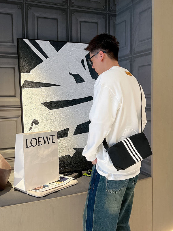 Close-up detail shot of Louis Vuitton luxury clothing with relaxed-fit cut