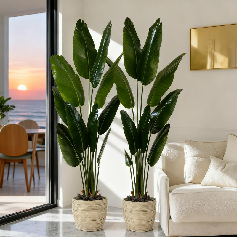 DLDA 5 Ft Bird of Paradise Artificial Plant 60 Inch UV Resistant Lifelike Fake Plant in Black Planter