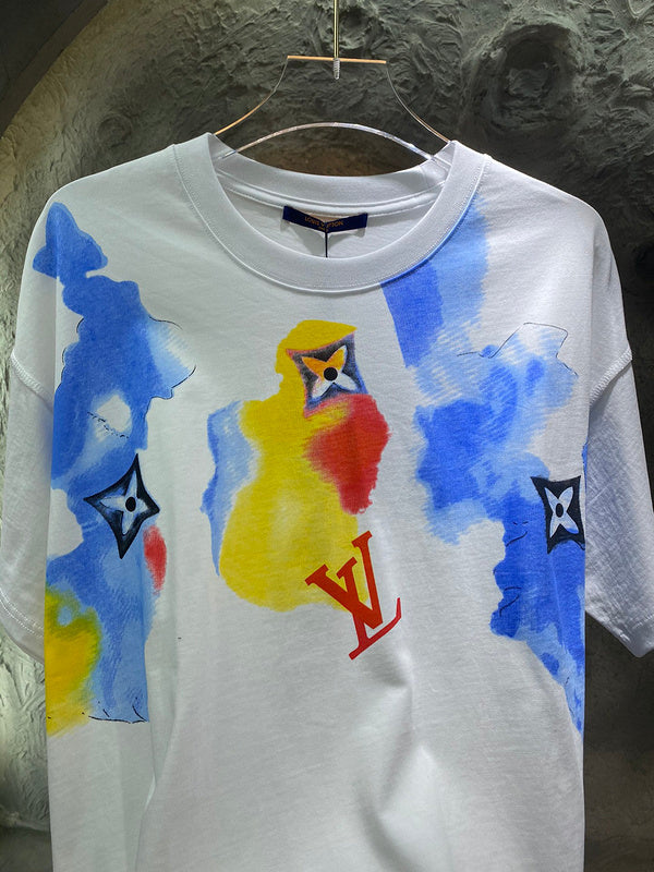 Flat lay presentation of Louis Vuitton cotton t-shirt with runway-inspired design