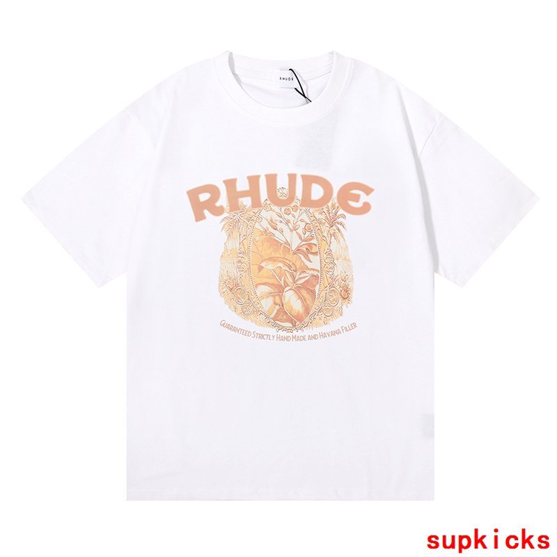 Back view of Rhude luxury clothing with label-forward styling