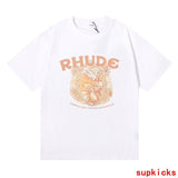 Back view of Rhude luxury clothing with label-forward styling