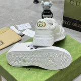Side profile of Gucci fresh white-and-black sneakers breathable knit upper