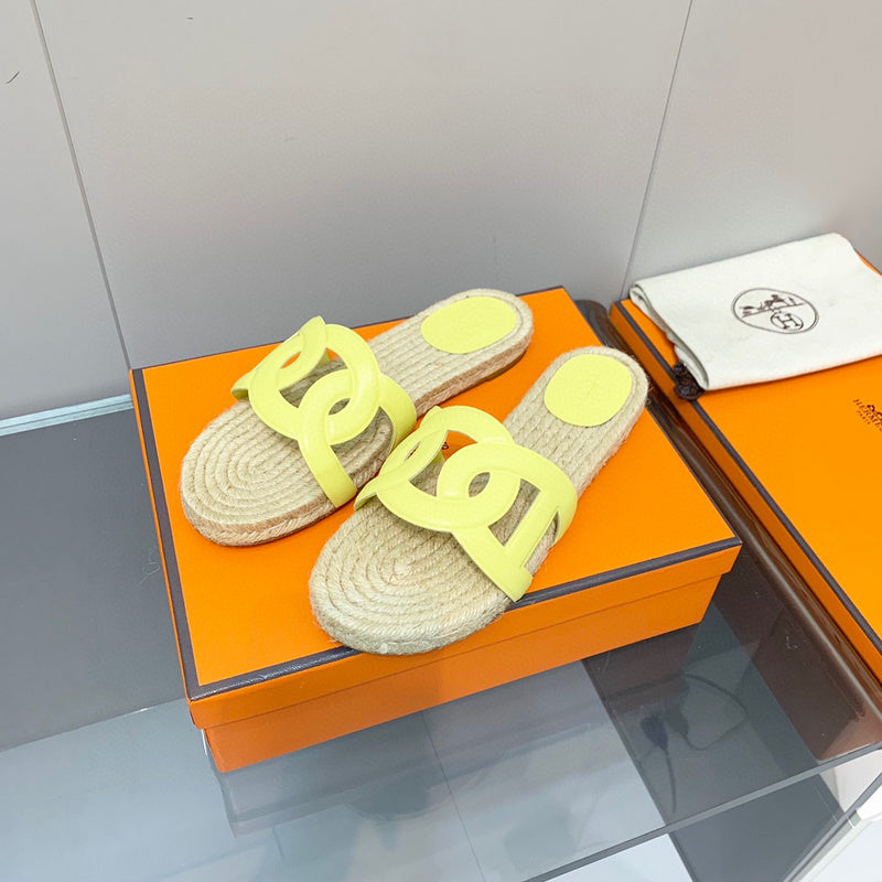 Hermès Grey Crisscross Strap Sandals - Angled View