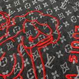Front view of Louis Vuitton luxury clothing with signature branding