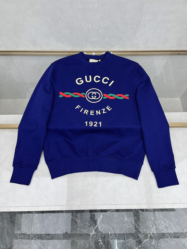 Side profile of Gucci luxury clothing with logo-detail design