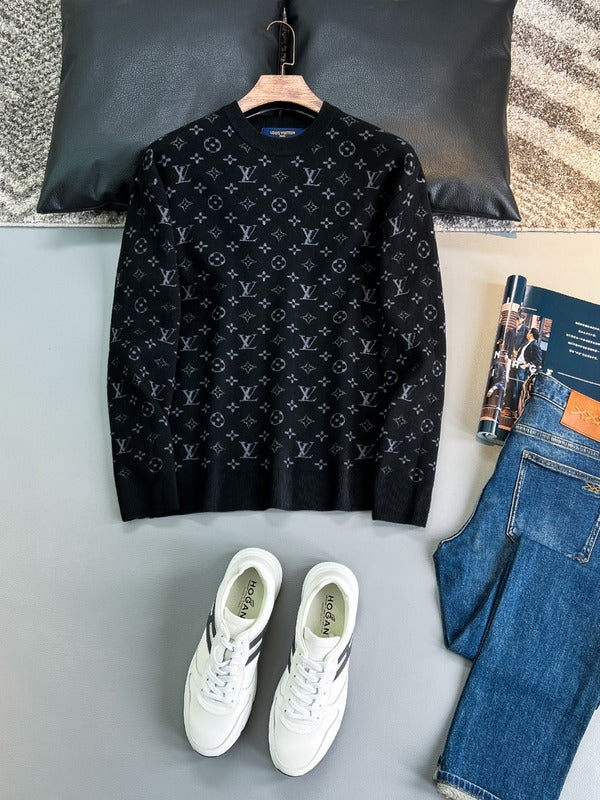 Front view of Louis Vuitton luxury clothing with monogram-inspired silhouette