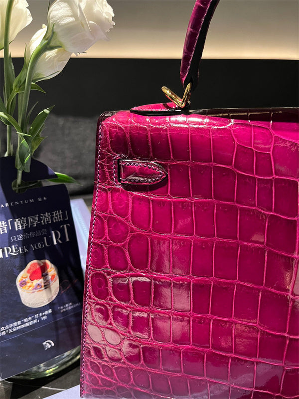 Side view of tailored structured handbag