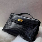 Side view of considered structured handbag