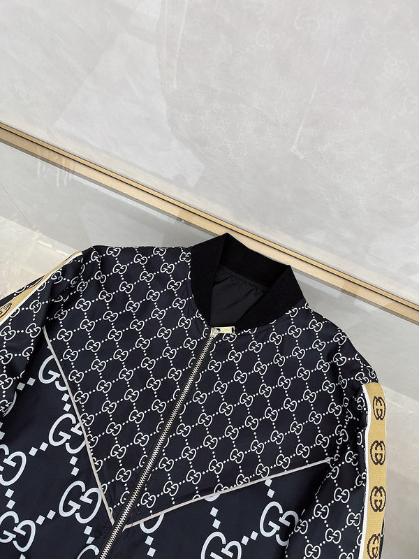 Side profile of Gucci luxury clothing with logo-detail design