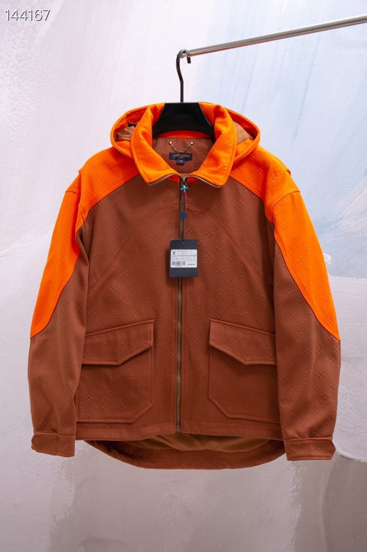 Close-up detail shot of Louis Vuitton luxury clothing with streetwear-inspired cut