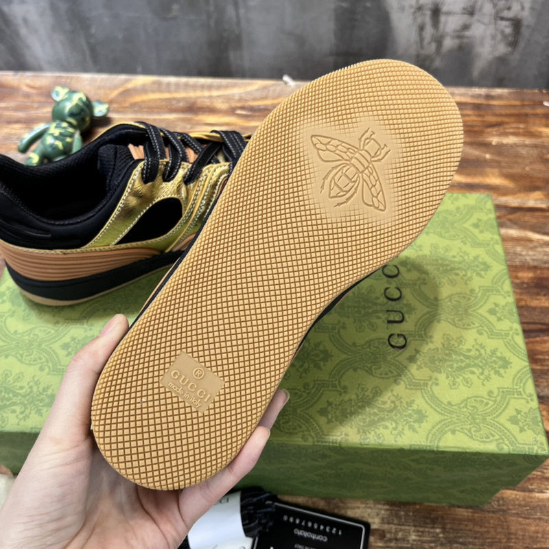 Side profile of Gucci muted earth tones sneakers everyday casual design