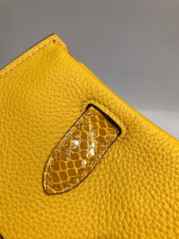 Side view of modern structured handbag