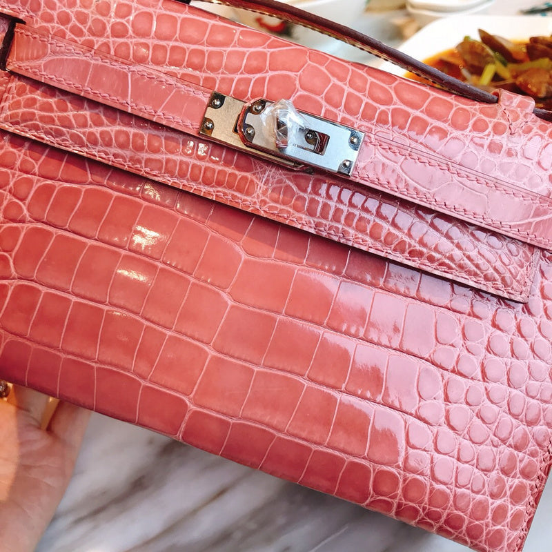 Side view of classic structured handbag