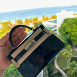 Side view of curated structured handbag