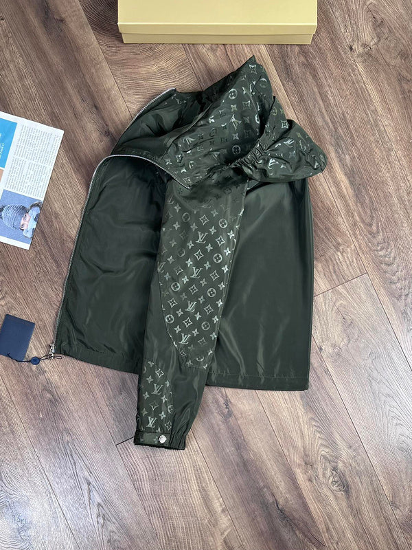 Front view of Louis Vuitton luxury clothing with logo-detail design