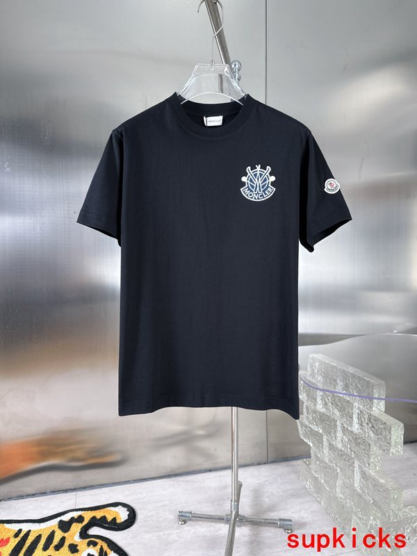 Front view of Moncler luxury clothing with signature branding