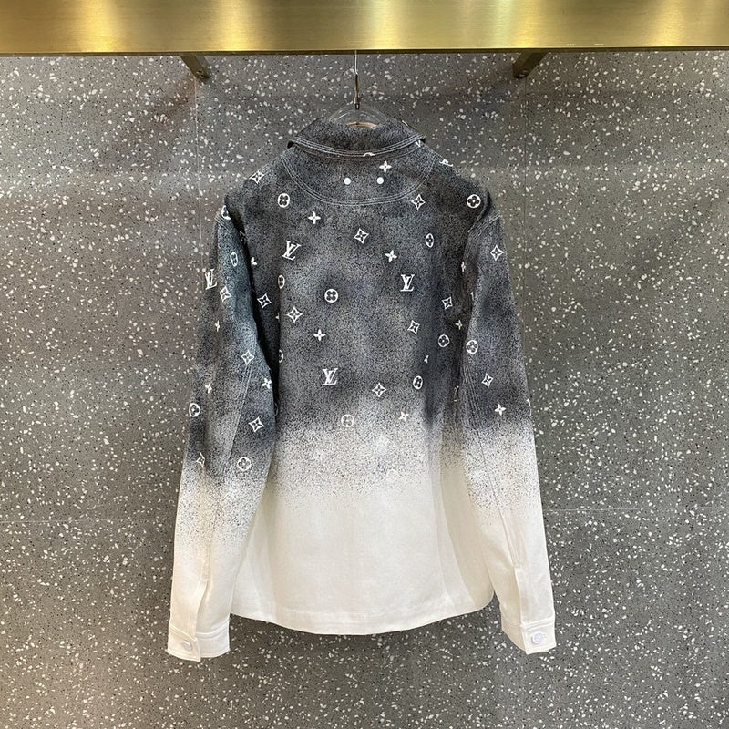 Front view of Louis Vuitton luxury clothing with monogram-inspired silhouette