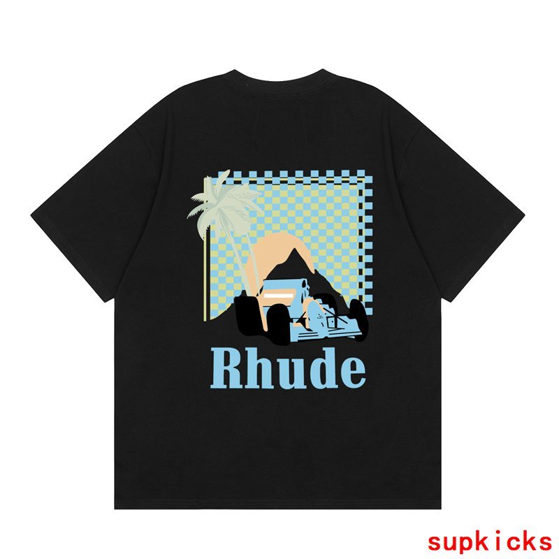Flat lay presentation of Rhude luxury clothing with tailored silhouette