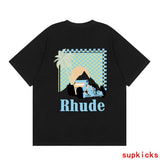 Flat lay presentation of Rhude luxury clothing with tailored silhouette