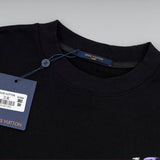 Close-up detail shot of Louis Vuitton luxury clothing with relaxed-fit cut