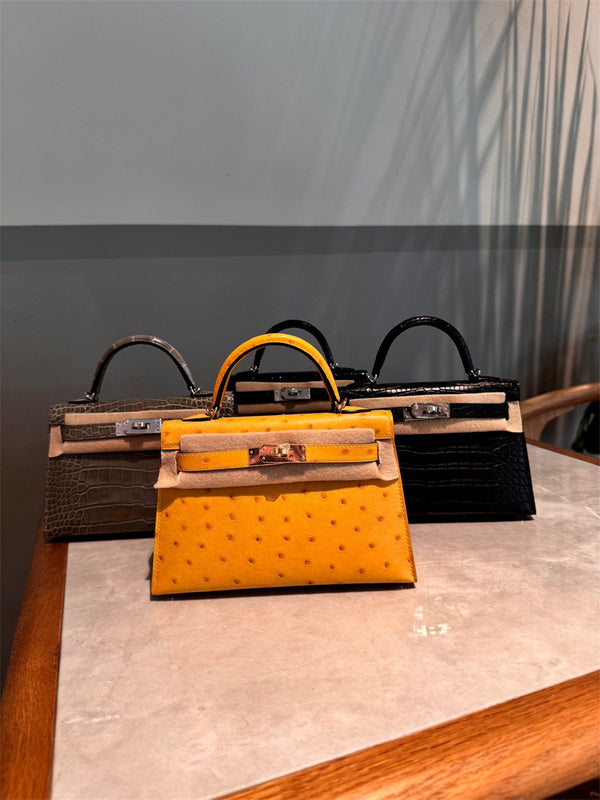 Side view of minimalist structured handbag