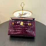 Side view of refined structured handbag