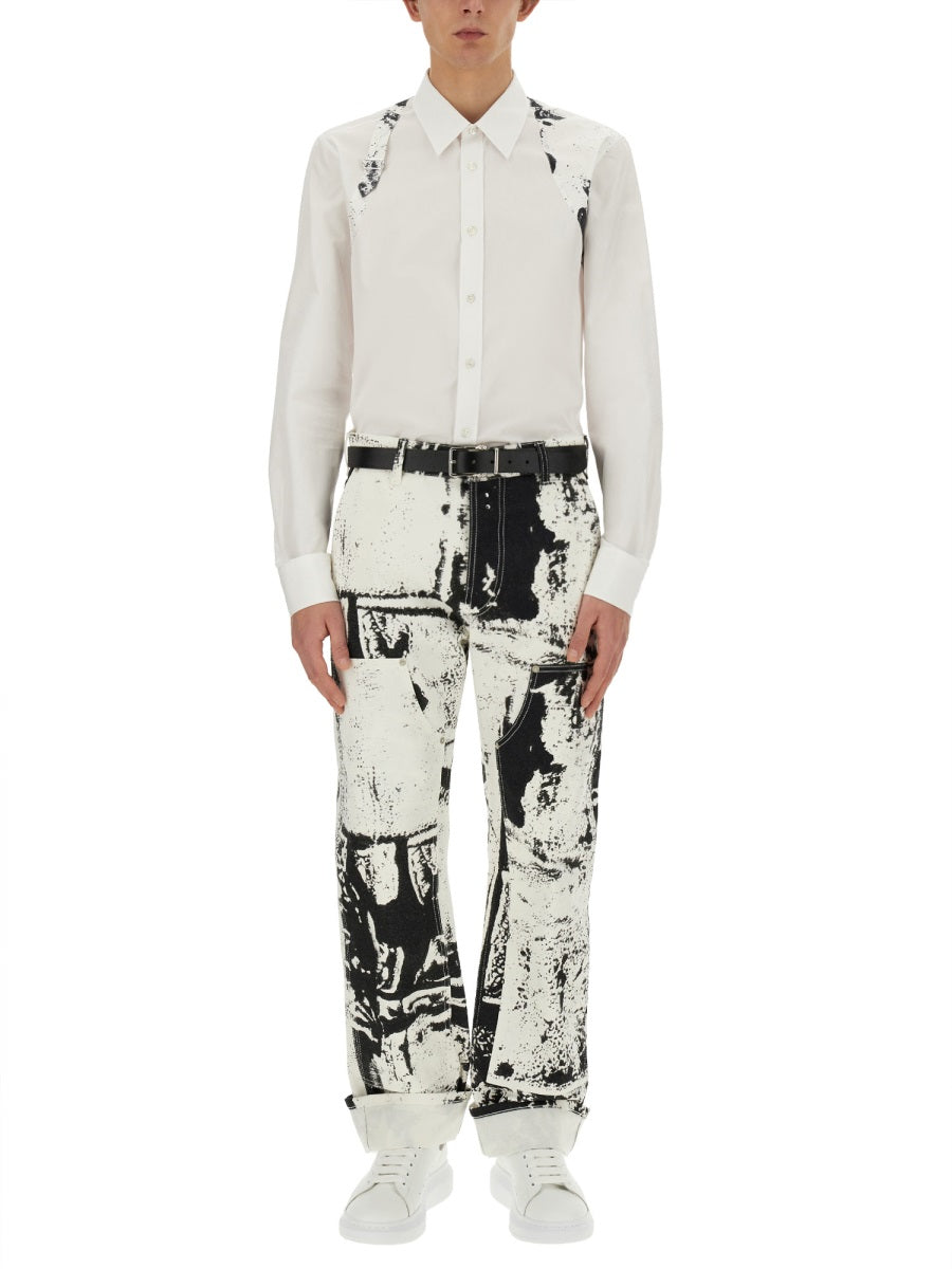 Alexander McQueen Jeans? Alexander Mcqueen Men Workwear Jeans With Fold Print Classic Everyday Designer Jeans