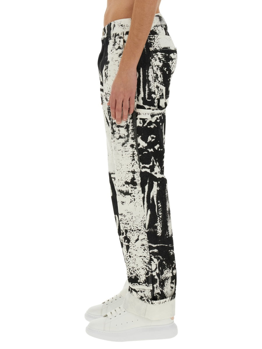 Alexander McQueen Jeans? Alexander Mcqueen Men Workwear Jeans With Fold Print Classic Everyday Designer Jeans