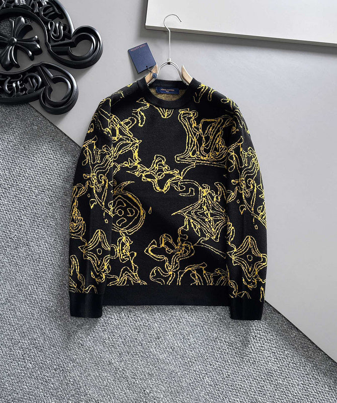 Front view of Louis Vuitton luxury clothing with label-forward styling