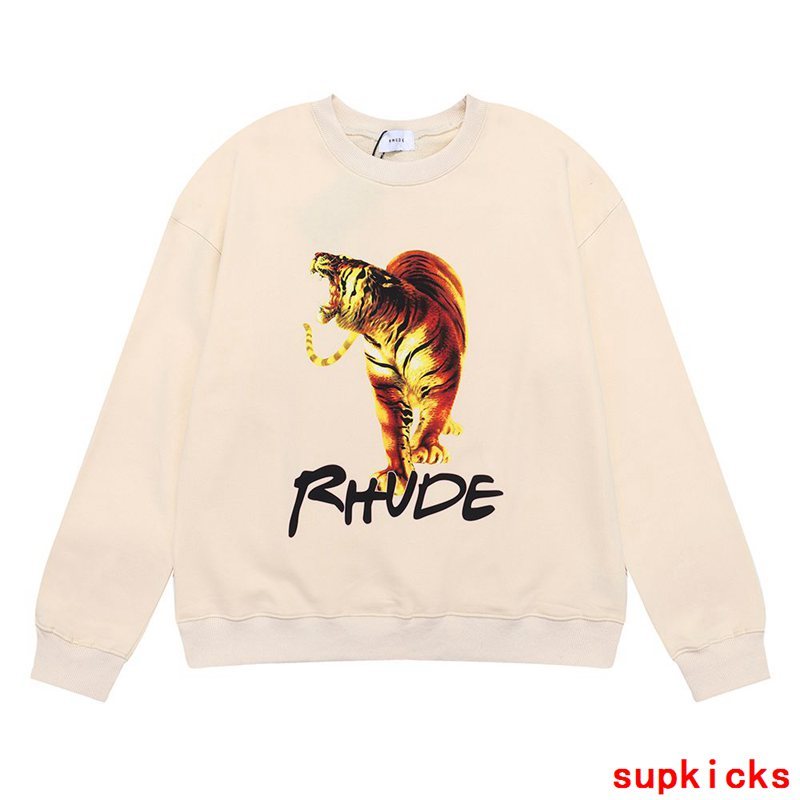 Flat lay presentation of Rhude luxury clothing with streetwear-inspired cut