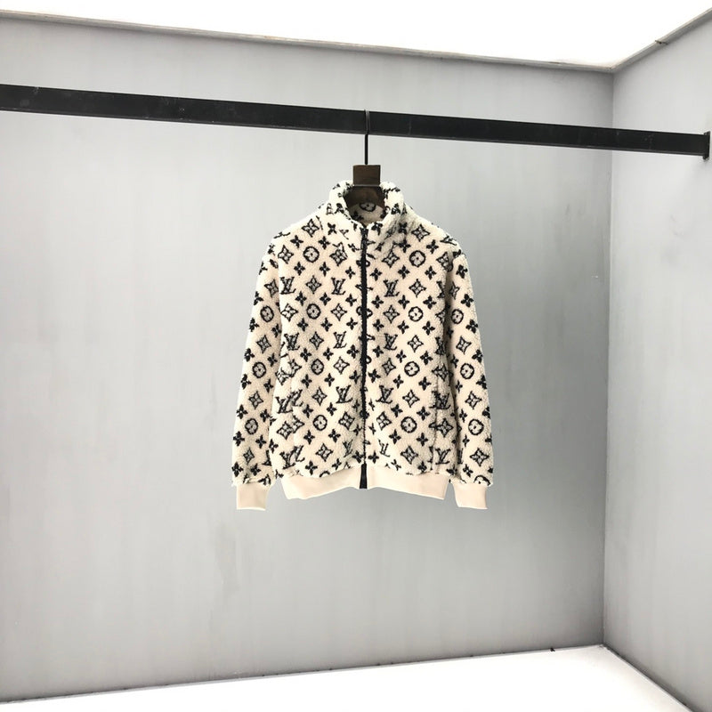 Front view of Louis Vuitton luxury clothing with logo-detail design