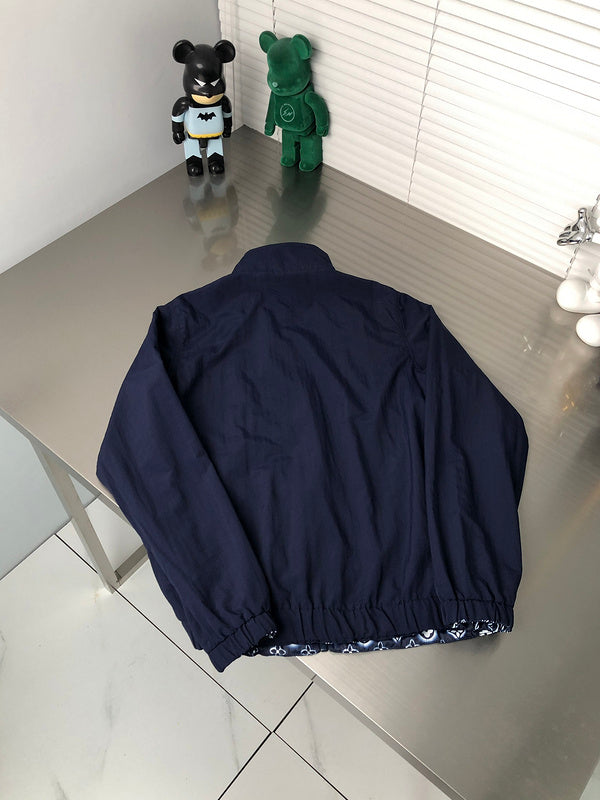 Back view of Louis Vuitton luxury clothing with signature branding