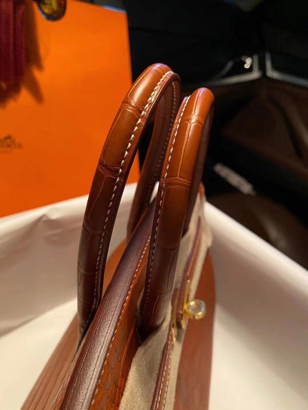 Side view of structured structured handbag