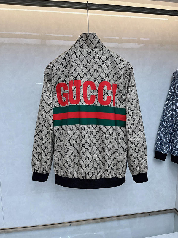 Side profile of Gucci luxury clothing with logo-detail design